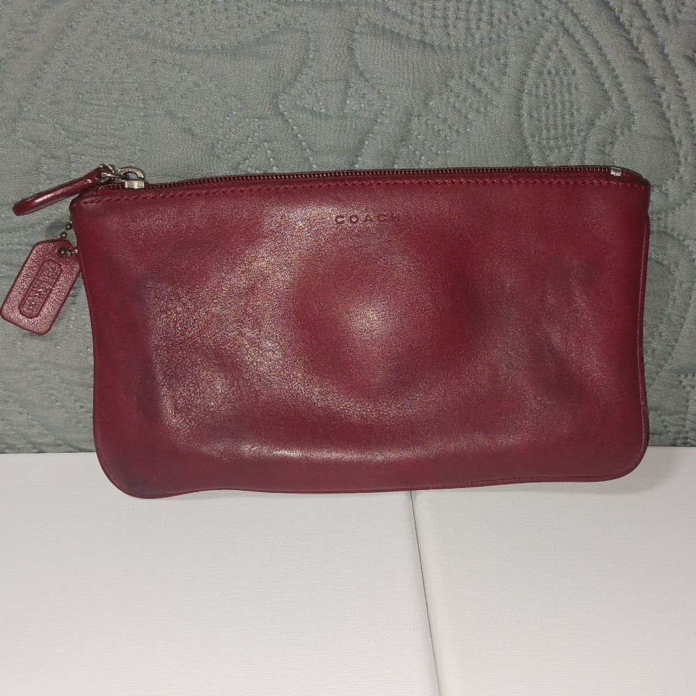 Coach RARE Vintage HTF Red Leather Zipper Pouch, Makeup Bag, Clutch